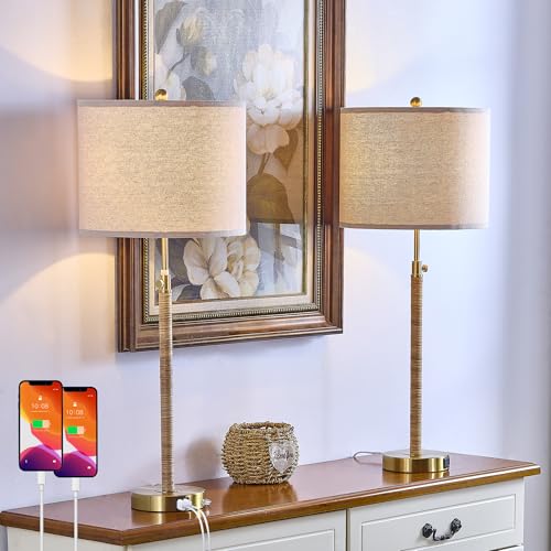 Maxax Rattan Buffet Table Lamp Set of 2 for Living Room, 26