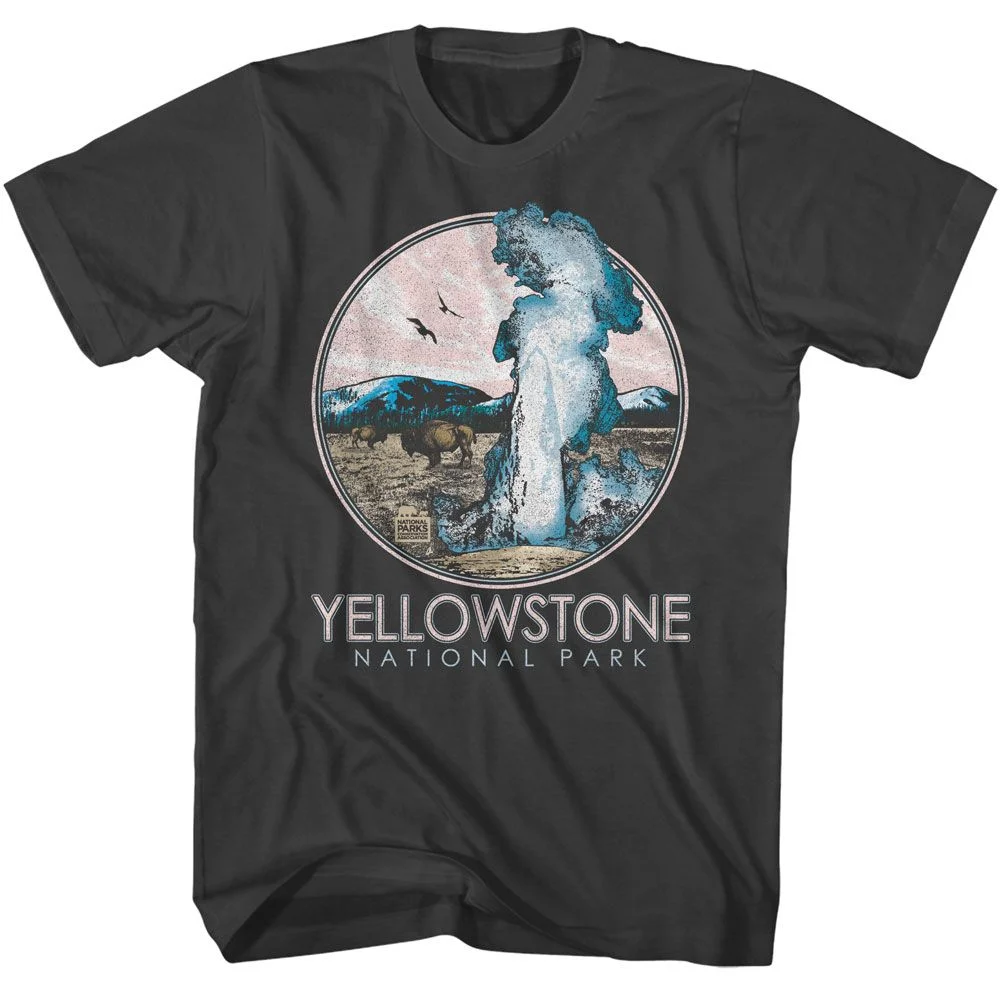 Yellowstone Bison at Geyser Men's T Shirt