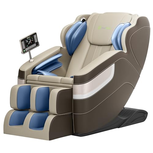 Real Relax Full Body Massage Chair, Zero Gravity Massage Recliner Chair with 6 Auto Modes, Full Body Airbags, Bluetooth, Fit Office and Home, Brown