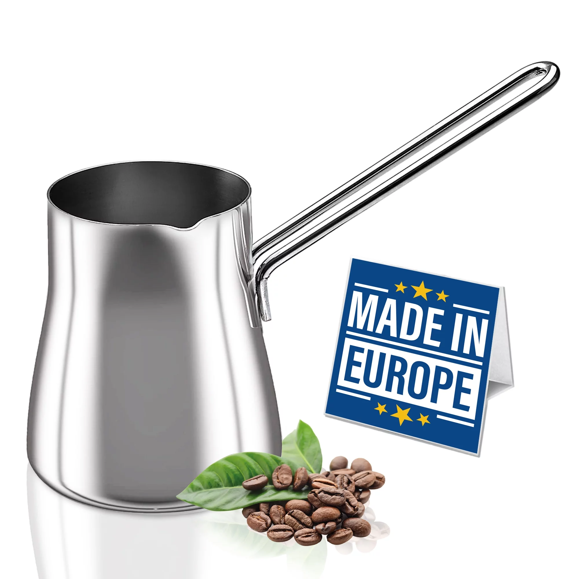 CRYSTALIA Turkish Coffee Pot 18/10 Stainless Steel, Stove Top Tea Maker, Milk Warmer, Greek Arabic Coffee Cezve Briki for Cooking, Chocolate Heater, Butter Melting Cup, 15 oz Coffee Server