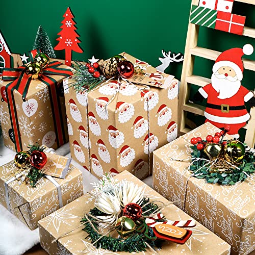 RUSPEPA Christmas Kraft Wrapping Paper - Owl, Reindeer, Christmas Ball and Text Design - 4 Rolls - 30 inches x 10 feet per Roll