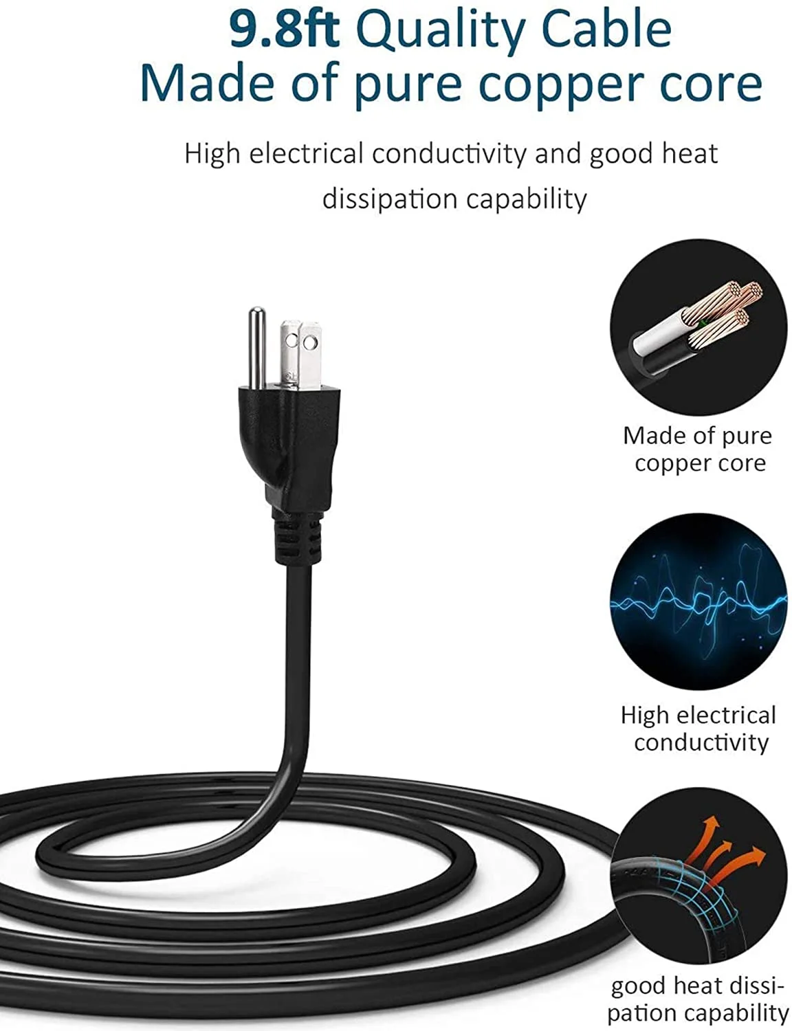 SUPERDANNY Surge Protector USB Power Strip Tower 9 Outlets 4 USB Port 10 ft Extension Cord Black
