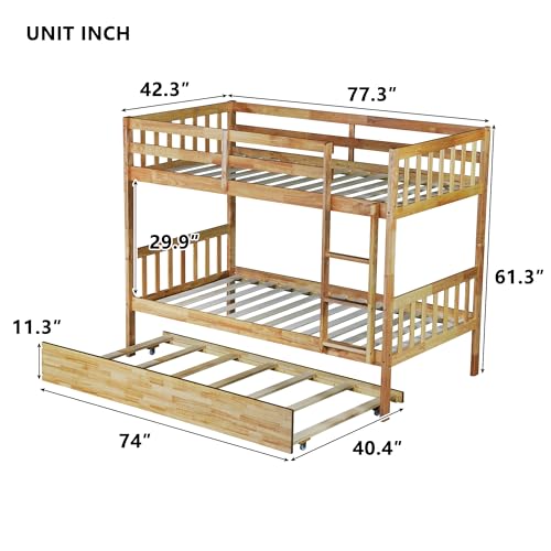 Twin Over Twin Bunk Bed with Trundle,Solid Wood Bunk Beds with Storage Stairs,Bunk Bed Twin Size with Stairs for Kids,Teens,Adults,White