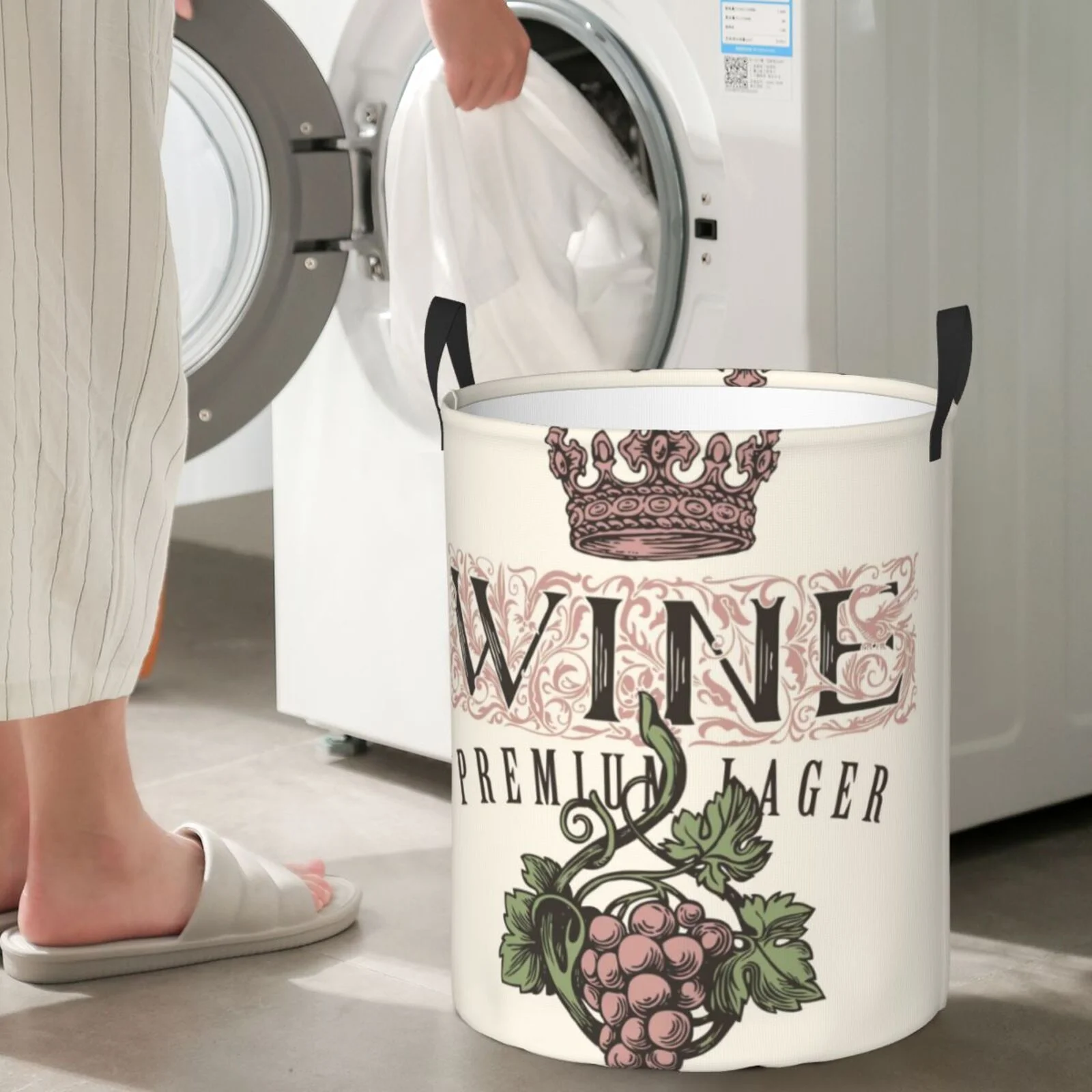 Fotbe Laundry Hamper With Durable Leather Laundry Basket Wine Thickened Waterproof Round Collapsible Laundry Hamper, Dirty Clothes Laundry Basket