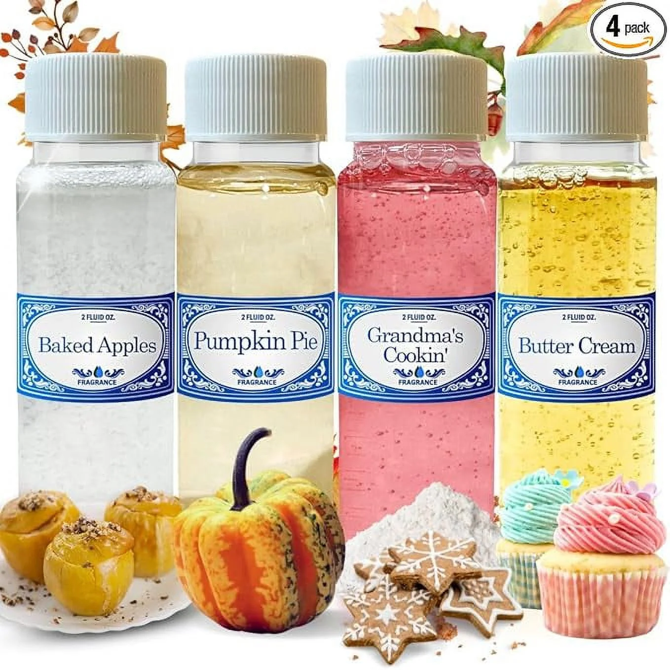 Thanksgiving Concentrated 2.0 fl oz Fragrances Pack Baked Apple, Pumpkin Pie, Grandma's Cooking & Buttercream, Use in Water Vacuums Like Hyla, Rainbow, Sirena, Diffusers