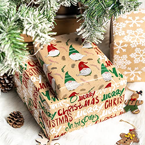 RUSPEPA Christmas Kraft Wrapping Paper - Owl, Reindeer, Christmas Ball and Text Design - 4 Rolls - 30 inches x 10 feet per Roll