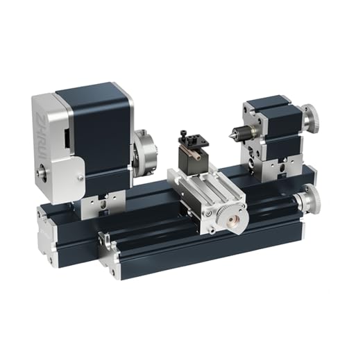 ZHRUI Electroplated all Metal Mini Miniature Didactical Metal Lathe 50mm Center 36W 20000RPM for Processing Aluminum,Wood, Plastic Materials (Heighten Style)