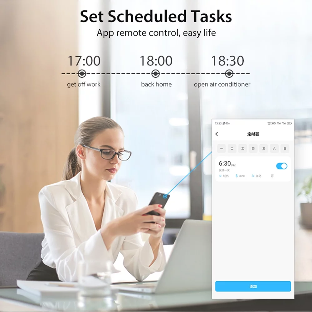 Dazzduo Hygrothermograph,Display Screen APP Air Conditioner L Bedroom Air Conditioner Bedroom Conditioner LCD lit Temperature Infrared dsfen WiFi Temperature Conditioner L Display Tuya Temperature