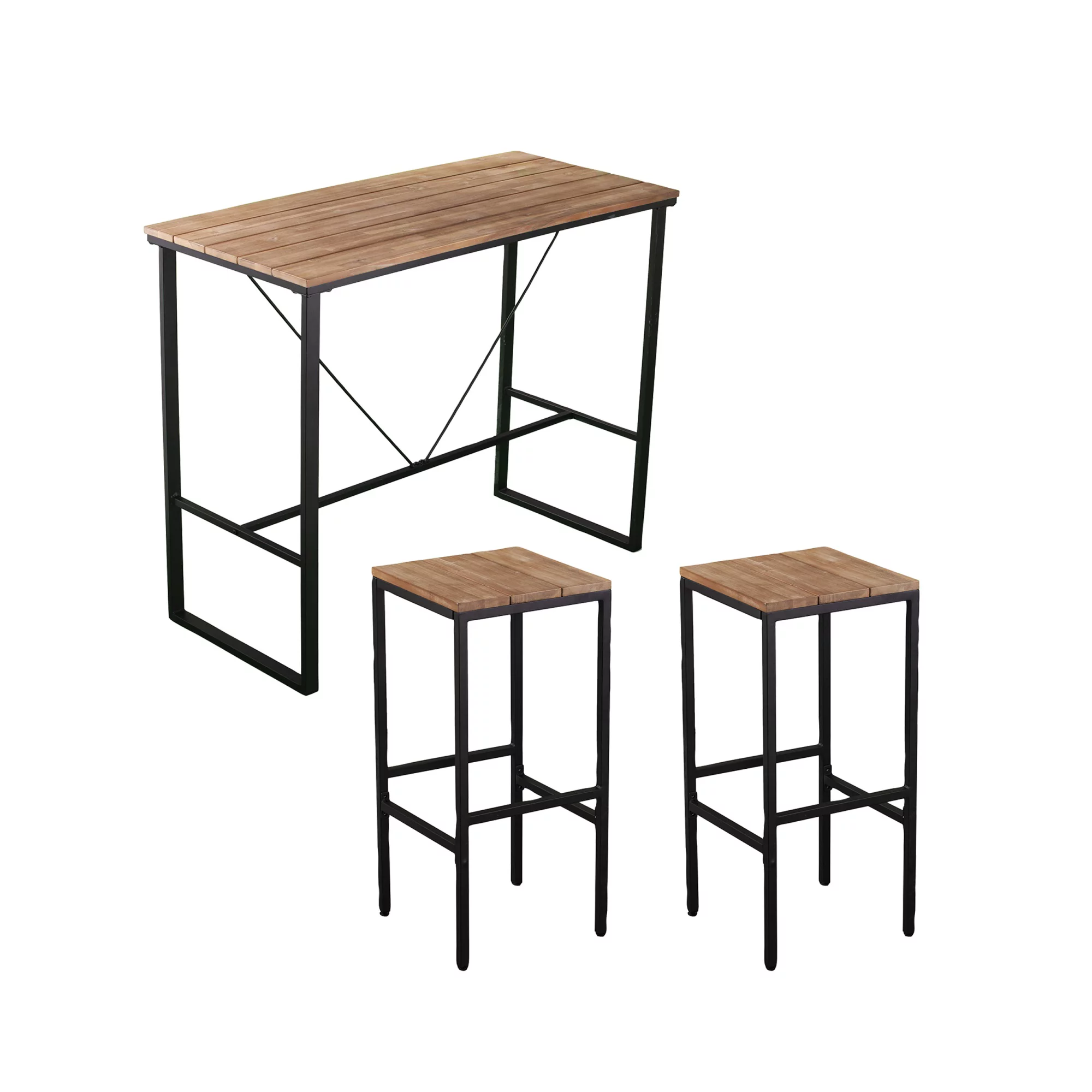 Southern Enterprises Venallo 3-Piece Wood and Iron Outdoor Bar Set in Natural