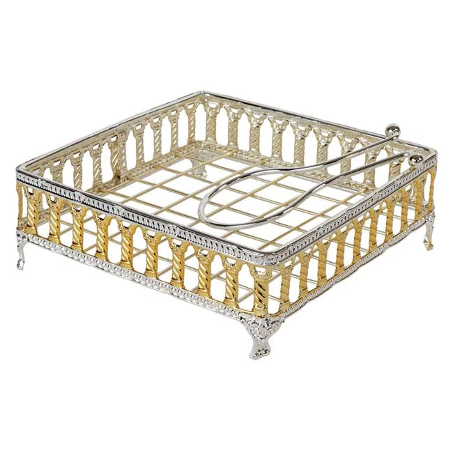 Elygant  7.2 in. Gold & Silver Plated Flat Napkin Holder with Weighted Arm