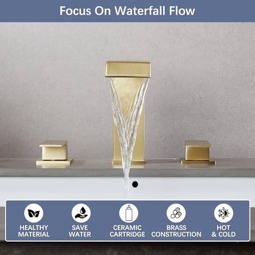 White Gold Faucet Bathroom Vessel Sink Golden Waterfall Spout Faucet Single Handle Bowl Sink Faucet Modern Single Hole Basin Vanity Tall Bathroom Sink Faucet with Pop Up Drain Stopper Supply Hose