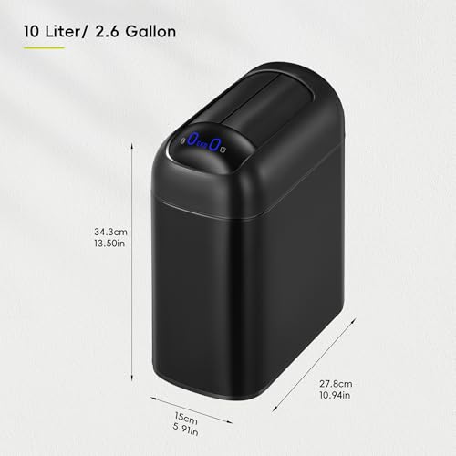 EKO Automatic Bathroom Trash Can with Lid, 2.6 Gallon Slim Touchless Garbage Can, Waterproof Motion Sensor Trash Bin for Bathroom, Office, Kitchen, White