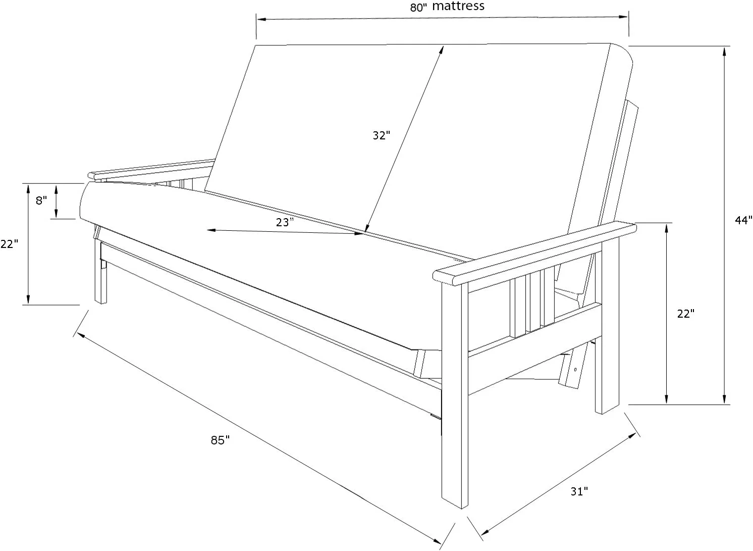 Kodiak Furniture Monterey Queen Solid Wood Futon Frame in Butternut/Brown