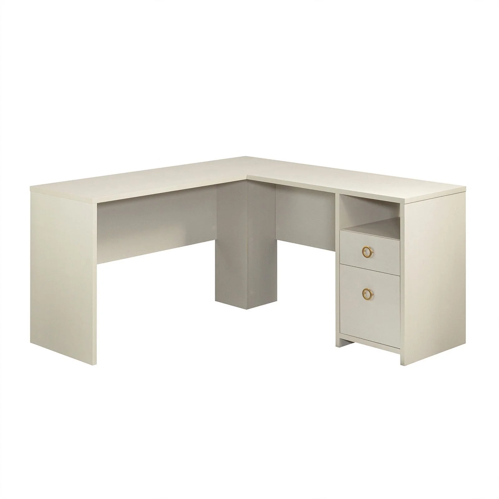 Sauder Grand Coast Engineered Wood L-Desk in Dove Linen/Off White Finish