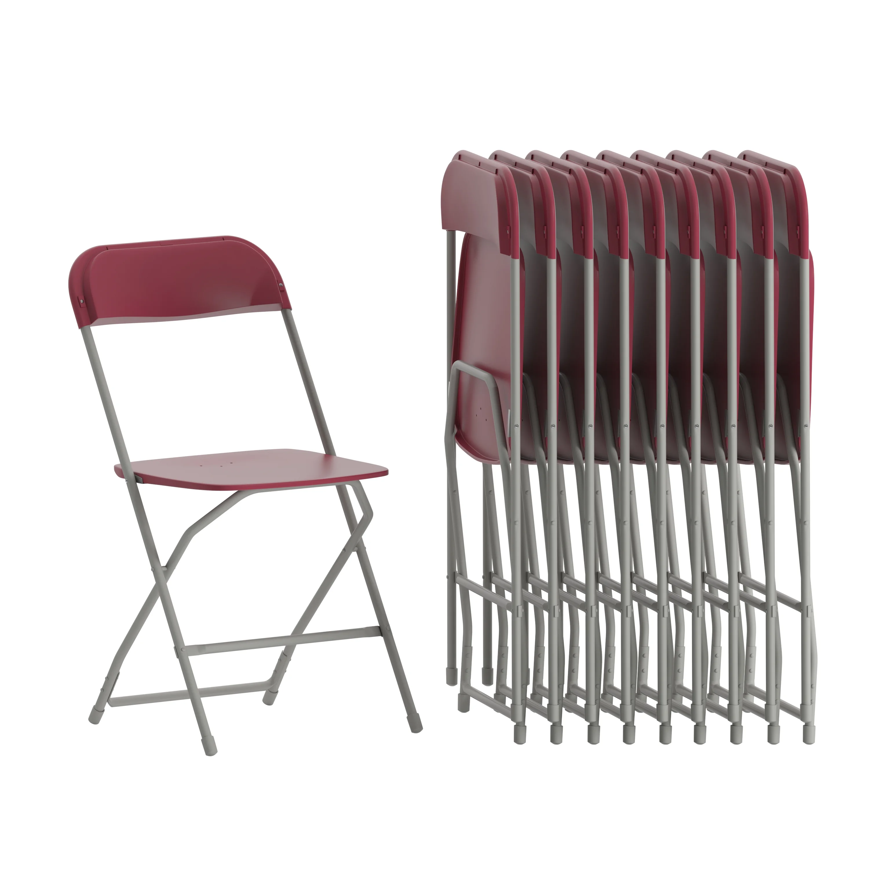 Emma + Oliver Set of 10 Red Stackable Folding Plastic Chairs - 650 LB Weight Capacity