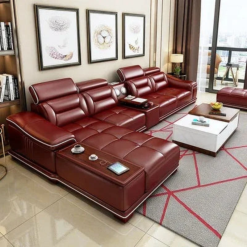 Leather sofa head layer cowhand simple modern furniture imperial concubine corner small smart sofa large combination set
