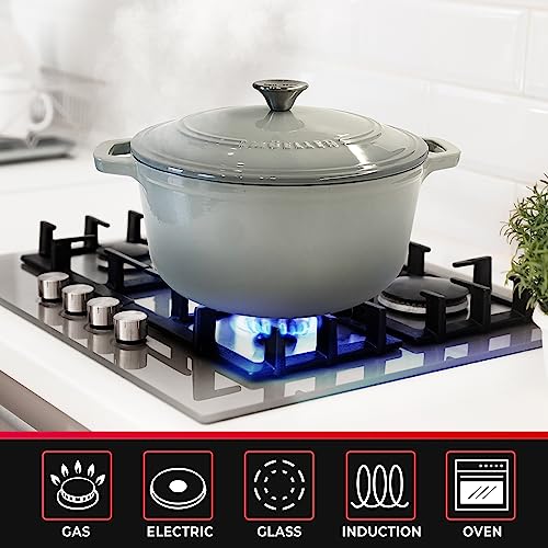 Mueller 6qt Enameled Cast Iron Dutch Oven, Heavy-Duty Casserole and Braiser Pan with Lid and Knob, Oven-Safe up to 500° F & Across All Cooktops, White