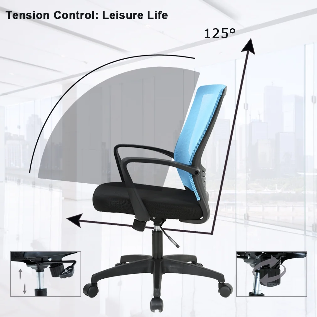 Office Chair Ergonomic Desk Chair Cheap Computer Chair Rolling Swivel Executive Chair Armrest Mesh chair Adjustable Stool for Back Support, Blue