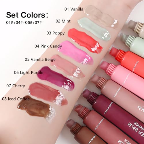 4 PCS Summer Special Lip Butter Balm – Ultra-Hydrating Lip Care with Shea Butter & Olive Oil, Soothes Dry Lips with Natural Tint & Gloss Effect, Lip Plumper Moisture & Light Lip Stain Finish