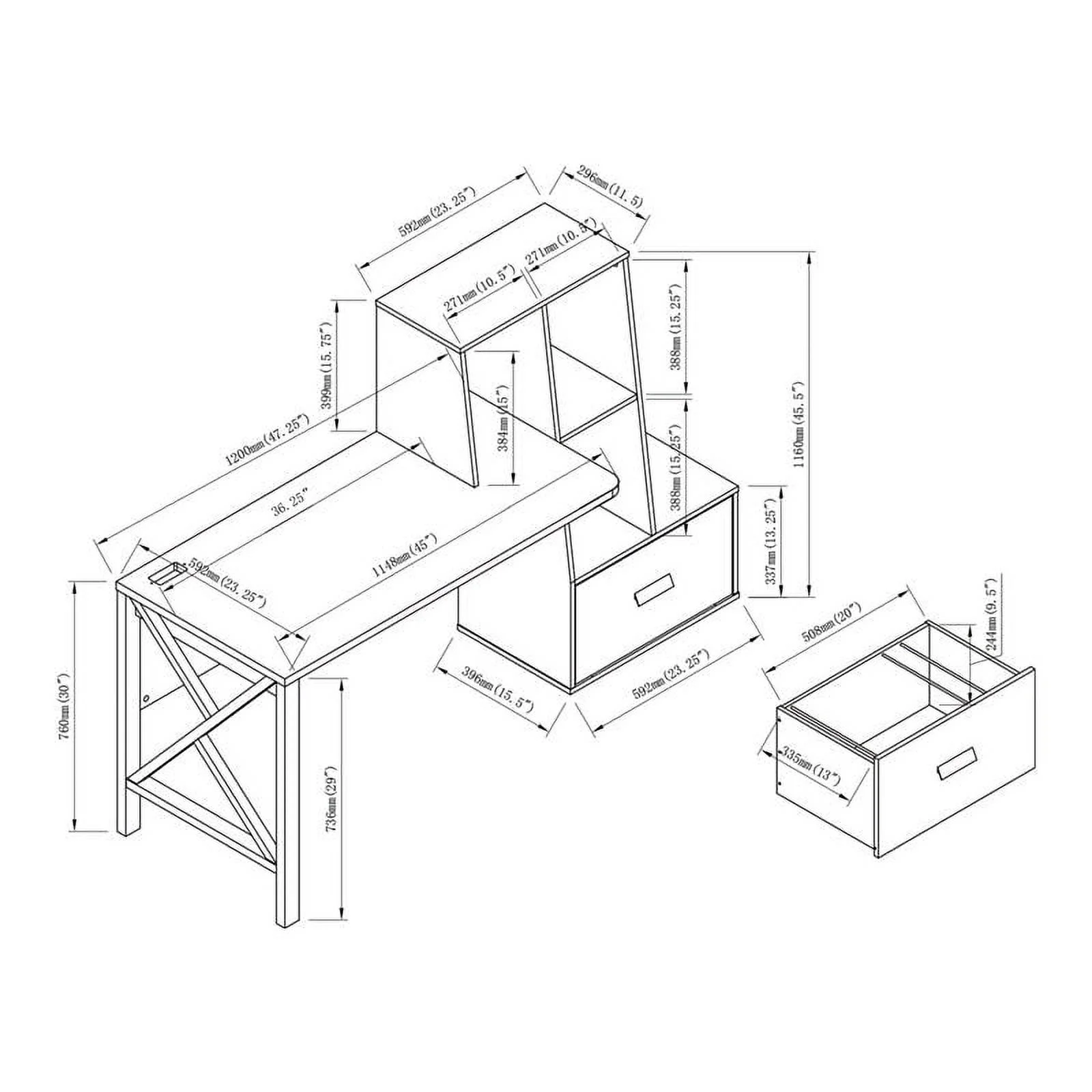 UrbanPro Transitional Wood Multi-Storage Desk in Distressed Gray