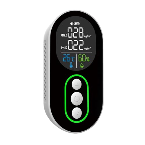 Air Quality Monitor，Pm2.5 & Pm10 Particle Detector, Precise Measurement, Temperature and Humidity Display, Sound and Light Alarm, Portable Air Quality Monitor, Suitable for Various Occasions