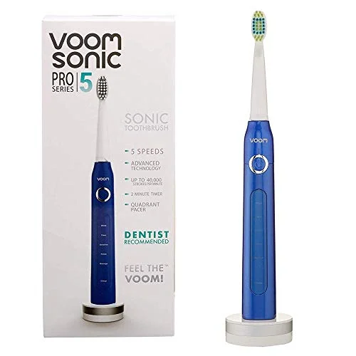 Voom Sonic Pro 5 Series Rechargeable Electronic Toothbrush | Dentist Recommended | Advanced Oral Care | 2 Minute Timer with Quadrant Pacing | 5 Adjustable Speeds | Soft Dupont Nylon Bristles