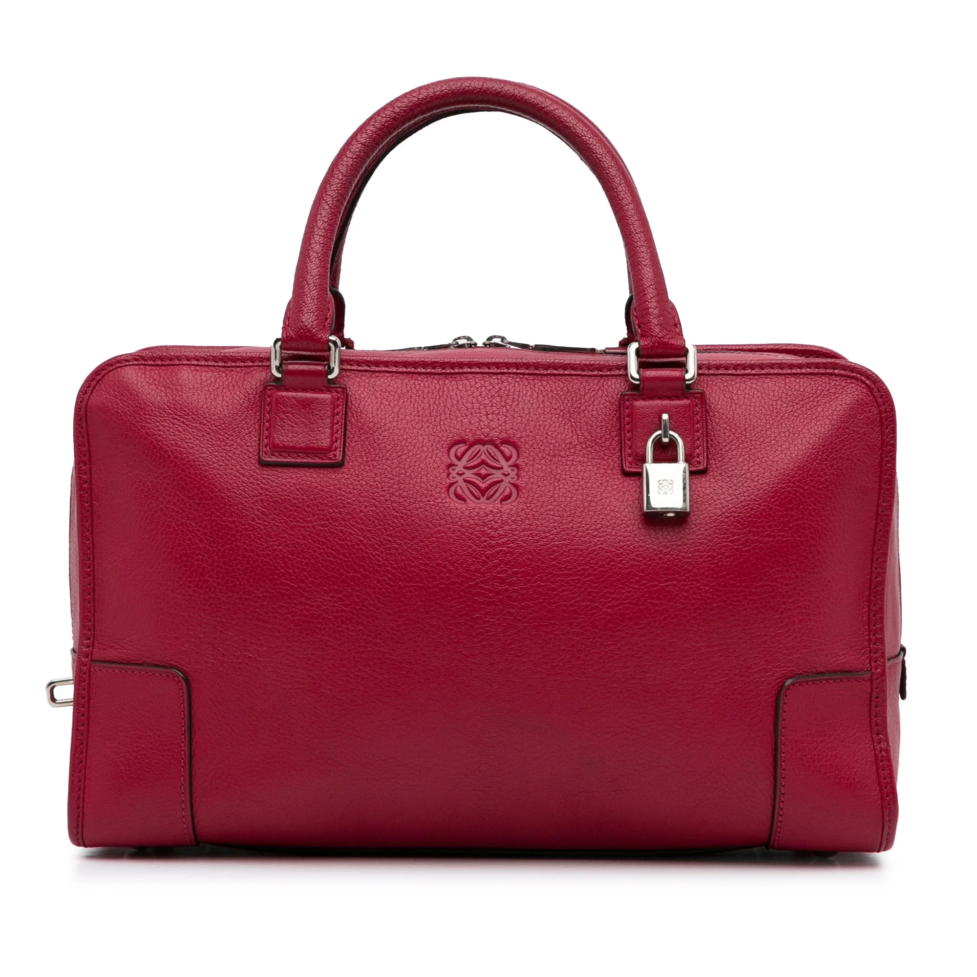 Pre-Owned Authenticated Loewe Amazona Handbag Calf Leather Red Top HandleBag Unisex (Good)