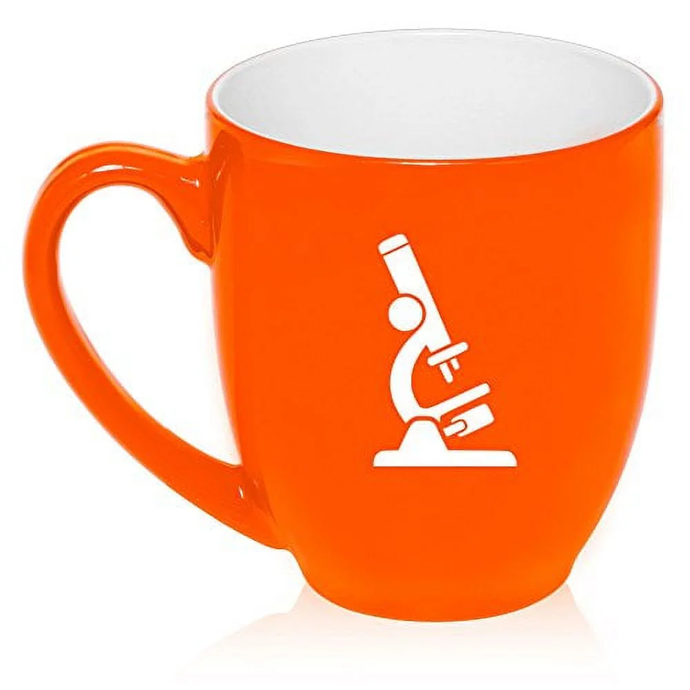 16 oz Large Bistro Mug Ceramic Coffee Tea Glass Cup Microscope Laboratory Professional (Orange)