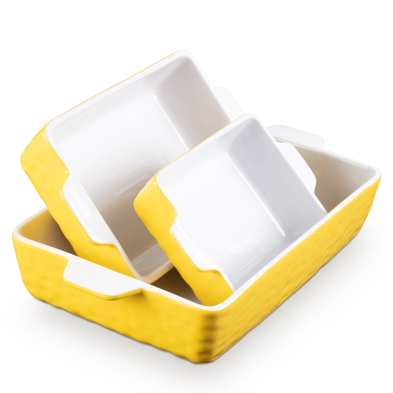Sangdo Ceramic Rectangular Baking Dish Set of 3 , Casserole Dish, Microwave Oven Dishwasher Safe,Yellow