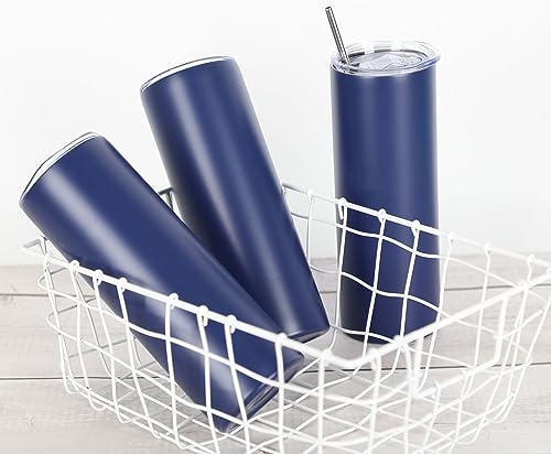 20 Oz Stainless Steel Straight Skinny Tumbler Set (8 Pack), Insulated Slim Thin Travel Cup with Lid, Black