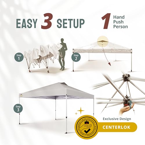 CROWN SHADES 10x10 Pop Up Canopy - Beach Tent with One Push Setup - Easy Outdoor Sun Shade for Events, Parties, Camping - Gazebo with STO-N-Go Cover Bag, Silver Coated Top, White