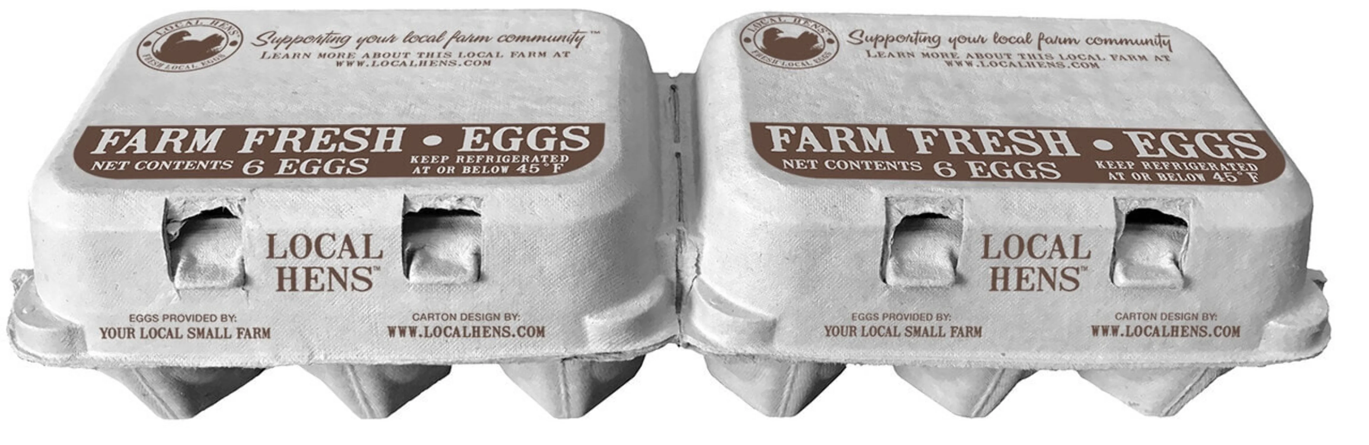 Local Hens Printed Split 6-Egg No Grade/No Size Paper-Pulp Carton with UPC - 50 pack