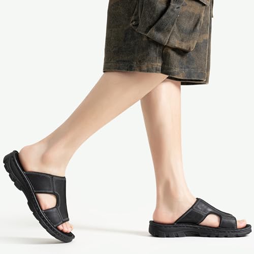 Jousen Sandals for Men Leather Slip on Mens Sandals Outdoor Men's Beach Slide Slippers