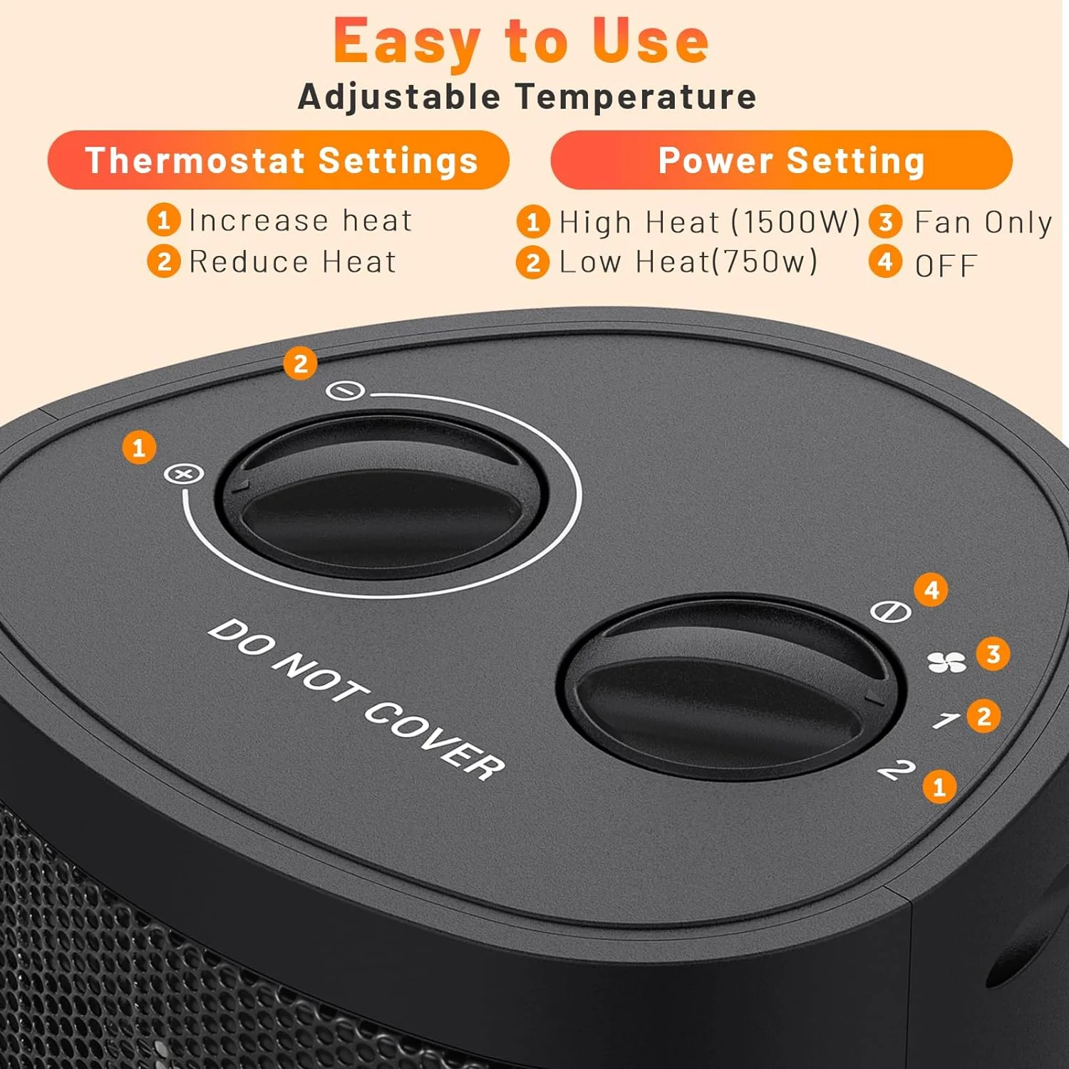 Aoresac Space Heater with Adjustable Thermostat, 1500W Mini Desktop Heater with Overheat Protection & Tip-over Protection, ETL Certified Ceramic Portable Heater Fan