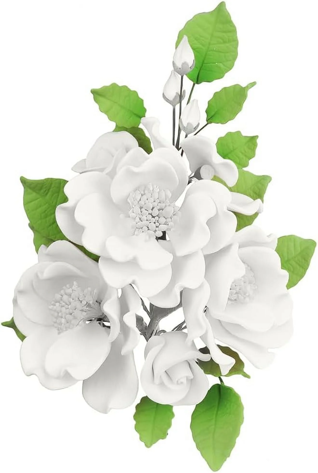 Gumpaste Flower Spray, White Dog Rose - Edible Flowers For Cake Decorating - Sugar Paste Flower Decorations For Cakes, Candy, Cupcake Toppers - Birthday Party, Wedding, Valentines Day, Baby Shower