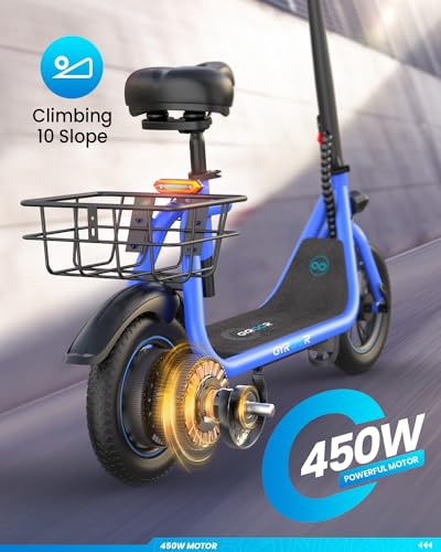 Gyroor Electric Scooter for Adults with Seat, 20/25 Miles Range 450W Motor up to 15.5/18.6 MPH Speed LCD Display, Electric Scooter with Basket
