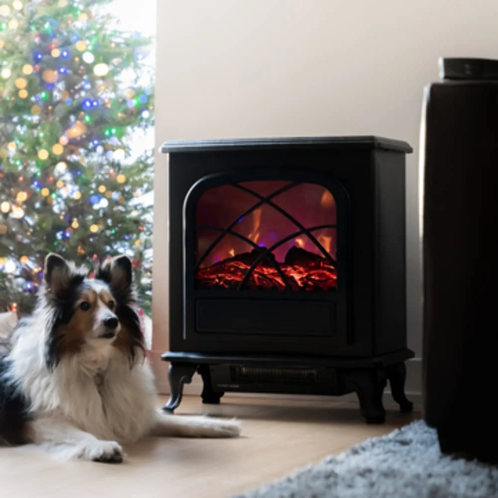 Infrared Electric Fireplace Stove Heater with Remote - L21.26 x W11.15 x H26.77 hes, Black