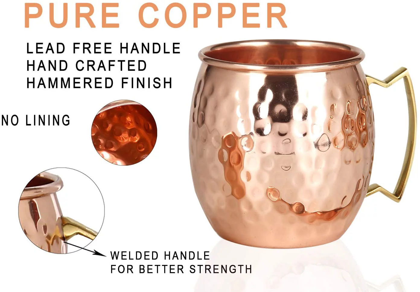 A29 Moscow Mule 4 Handcrafted Copper Mugs & 4 Copper Straws & Shot Glass