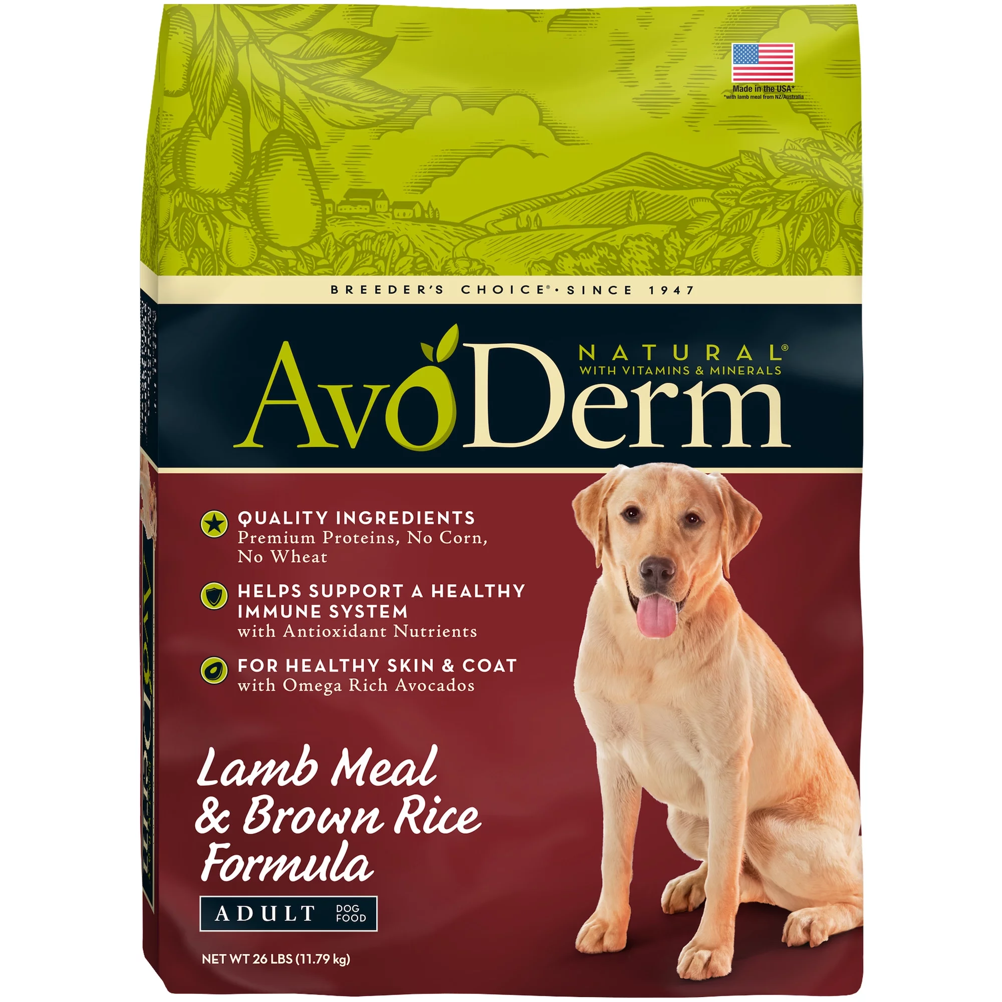 AvoDerm Natural Lamb and Rice Adult Dry Dog Food, 26-Pound