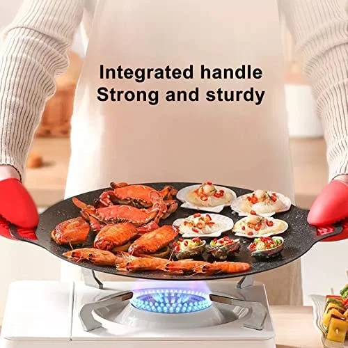 Korean Grill Pan,Nonstick Round Griddle Grill Pan for Korean BBQ,Round BBQ Griddle with Handle,Multifunctional Stove Plate for Meats, Pancakes, Ribs (Gas Model 30cm)