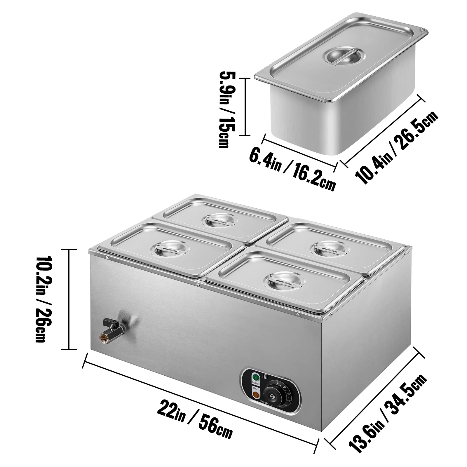BENTISM 110V Commercial Food Warmer 4x1/4GN, 4-Pan Stainless Steel Bain Marie 24 Qt Capacity,1500W Steam Table 15cm/6inch Deep,Temp. Control 86-185℃, Electric Soup Warmer with Lids & 2 Ladles