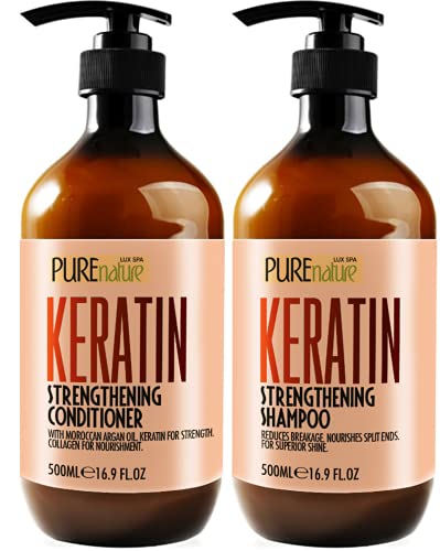 Argan Oil Shampoo and Conditioner Set - Sulfate Free Moroccan Care with Keratin - For Curly, Straight, Dry and Damaged Hair - Moisturizing, Hydrating, Anti Frizz Salon Technology