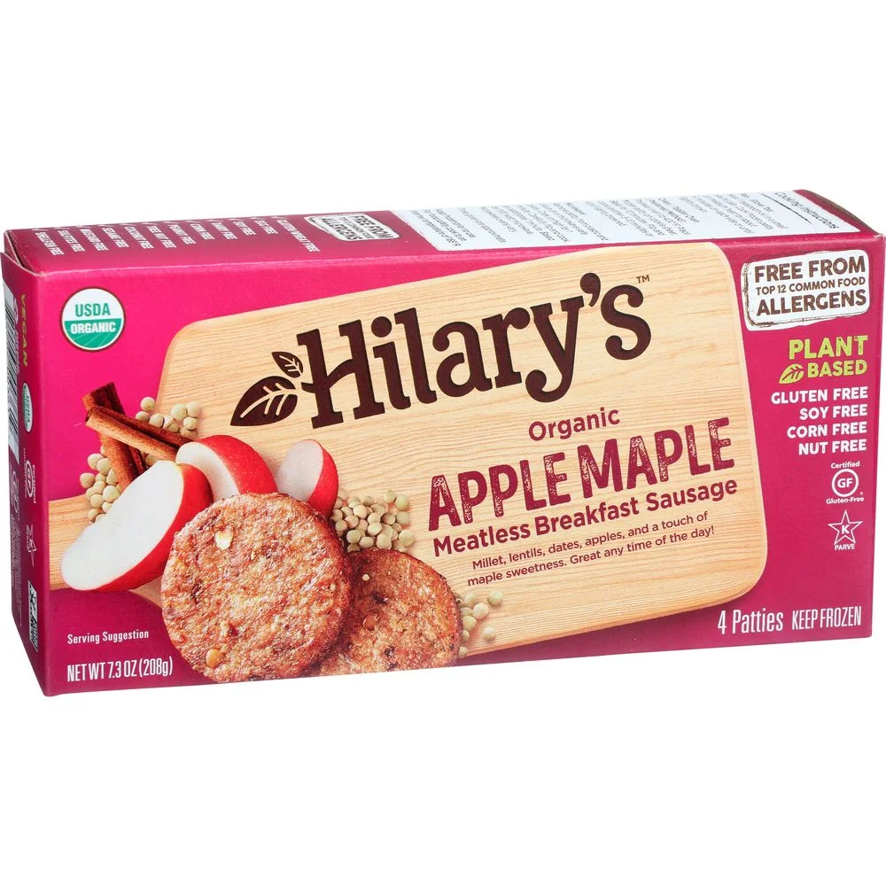 Hilarys Organic Apple Maple Veggie Breakfast Sausage, 7.3 Ounce -- 12 per case.