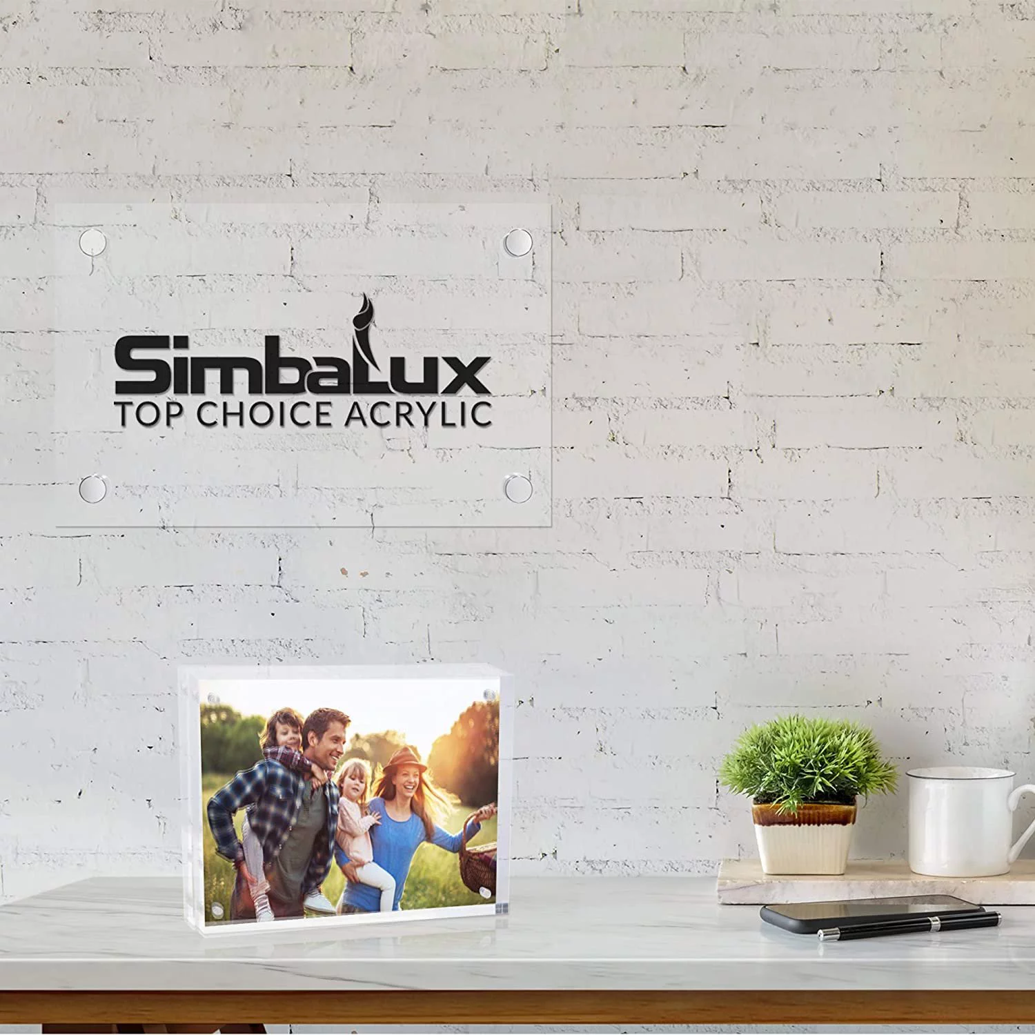 SimbaLux Magnetic Acrylic Photo Frame 5 in x 7 in Free-Standing Clear Desktop Floating Display, Pack of 3