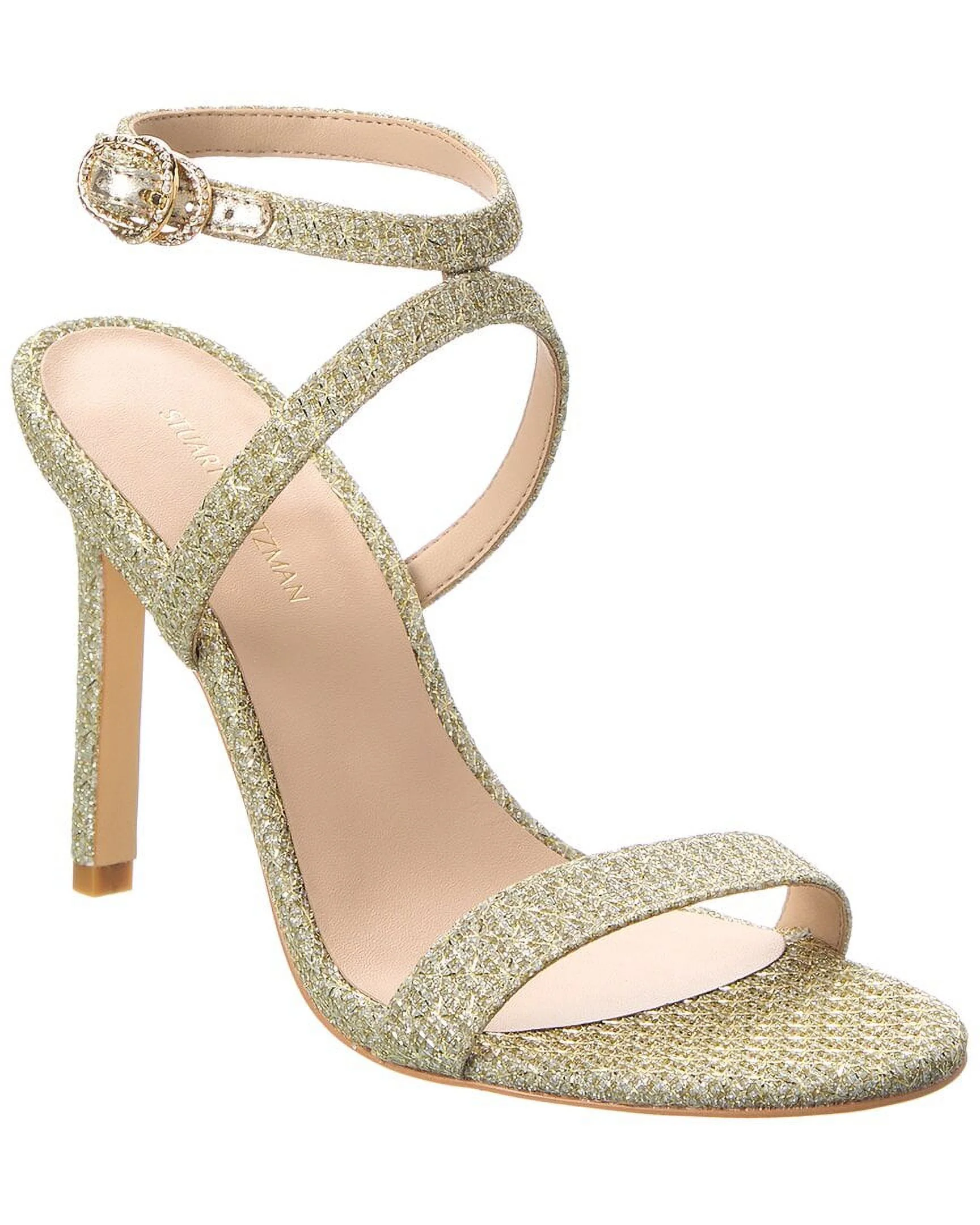 Stuart Weitzman Crystal Buckle 95 Glitter Sandal, 7.5, Gold