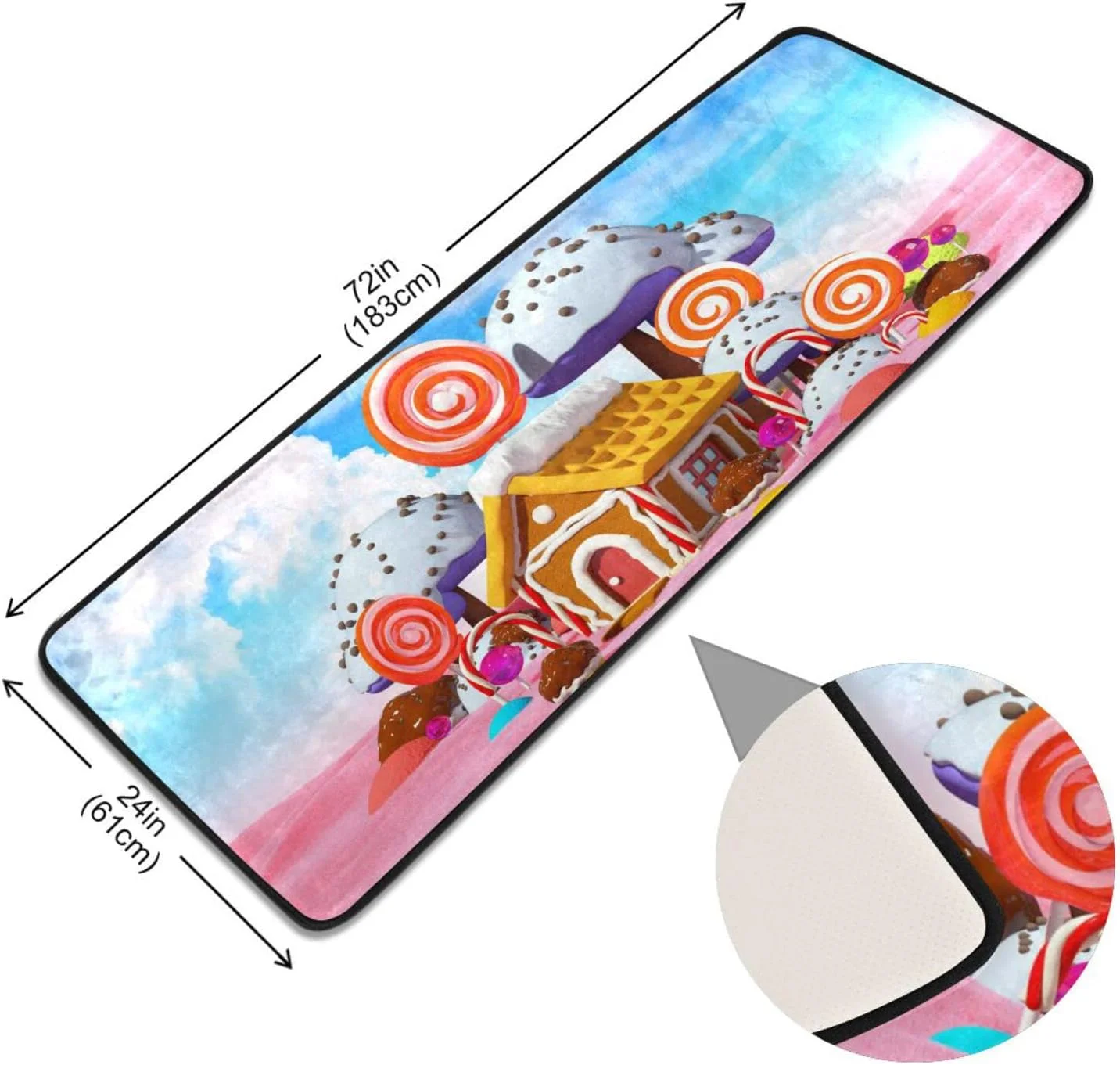 SKYSONIC 2X6 Feet Gingerbread House Candy Runner Rug with Rubber Backing, Fantasy Pink Field Non Slip Entryway Rug Runner Washable Soft Area Rug Carpet for Hallway Bedroom Kitchen Decor