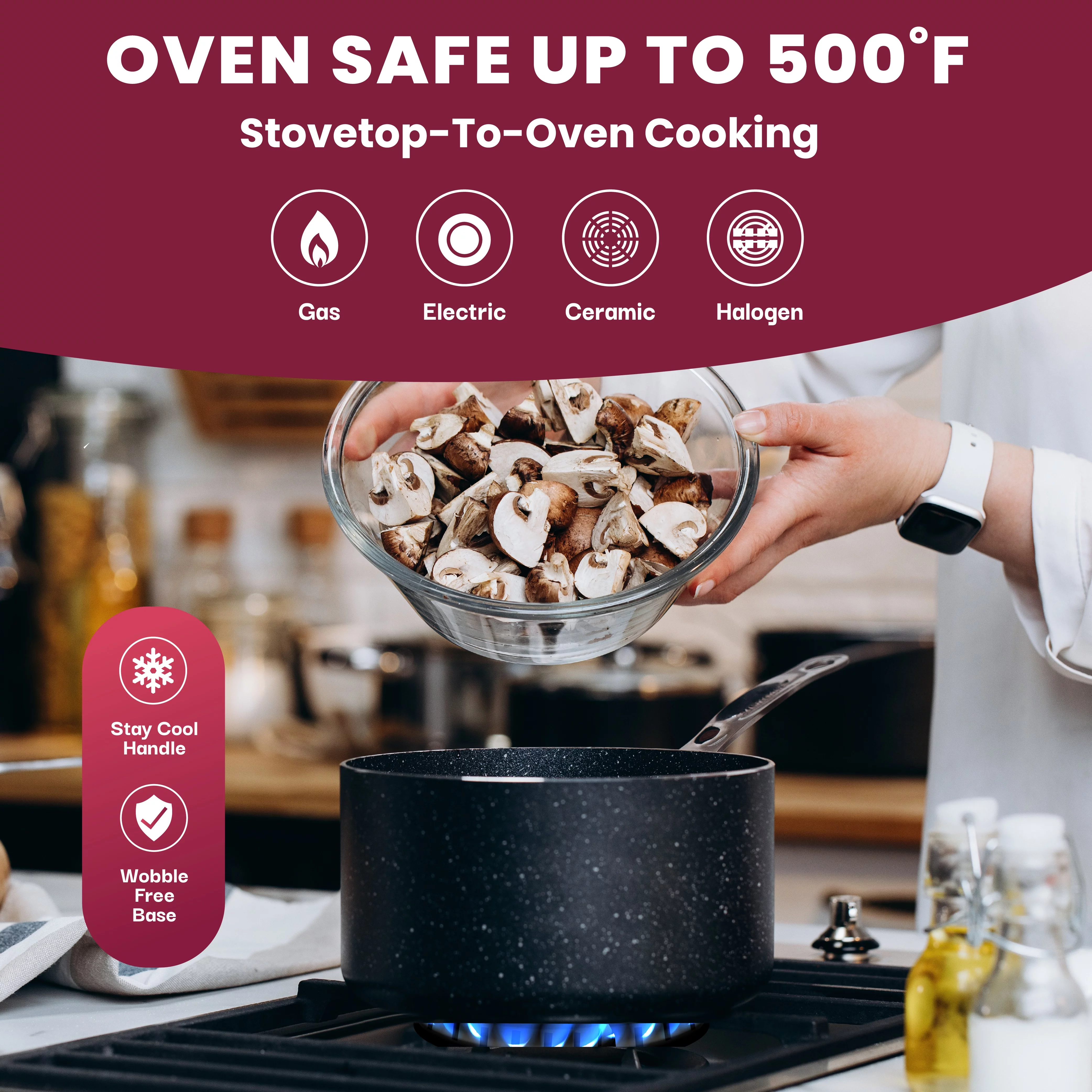 Granite Stone Pots and Pans Set Nonstick Cookware Bakeware Set Dishwasher Oven Safe Black 20 Pcs