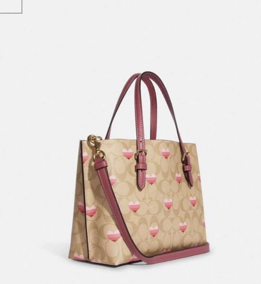 Coach Mollie Tote 25 Heart Stripe Print Crossbody CA252 $398 NWT