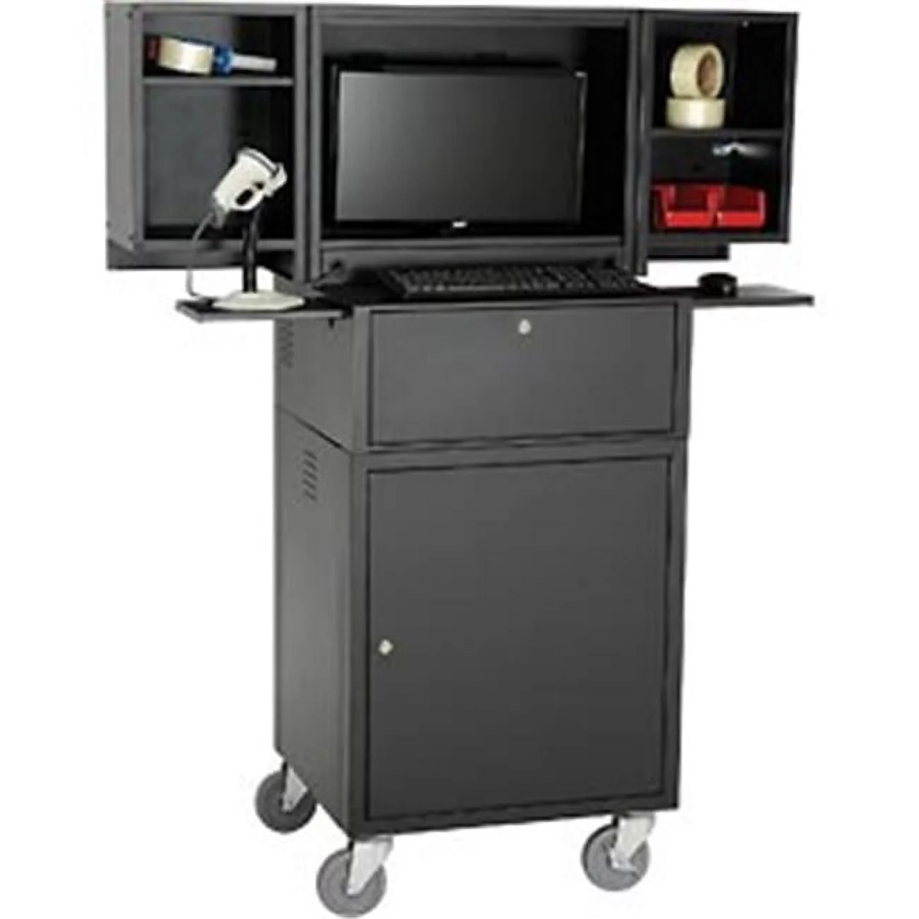 Global 695429BKA Assembled Mobile Fold-Out Computer Security Cabinet, Black