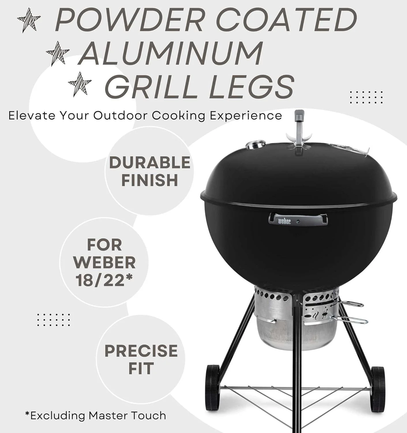 Studio Grill Parts Leg Kit - Weber Grill Part 65130 Replacement for BBQ Kettle Grill 22 Inch Weber Charcoal Grill with 19.5'' Front Leg - Black